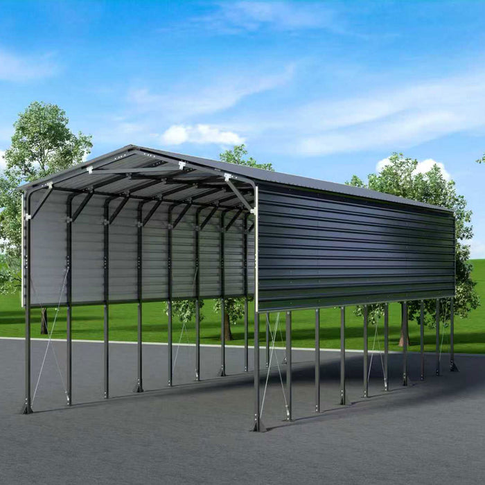 TMG-MSB1230 12' x 30' Metal Shed Boat Shelter with 12.5' peak height and 10.5' sidewall height, galvanized steel frame and metal roof panels
