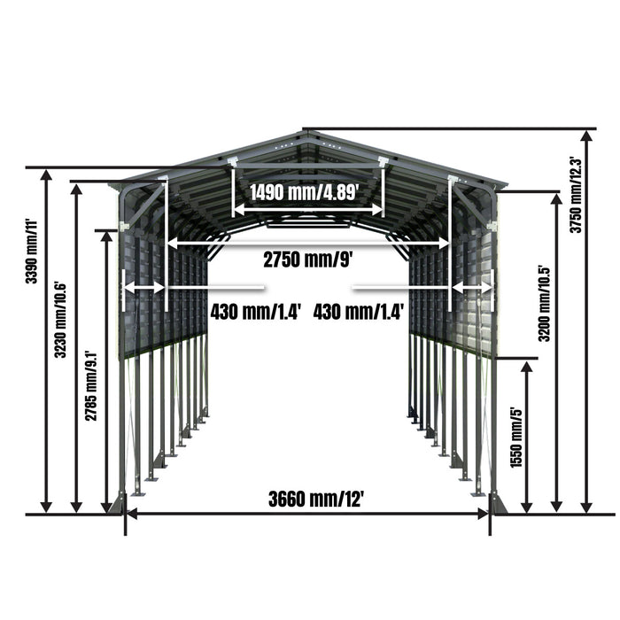 TMG-MSB1230 12x30 metal boat shelter with 12.5' peak height
