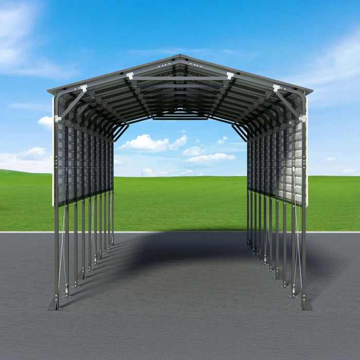 TMG-MSB1240 12' x 40' metal shed boat shelter, 12.3' peak height, 11.0' clearance