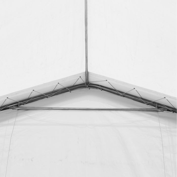 TMG-ST3042E 30x42 peak ceiling storage shelter with 11 oz PE cover, galvanized steel frame, roll-up doors, and 1200 sq ft covered space for equipment storage