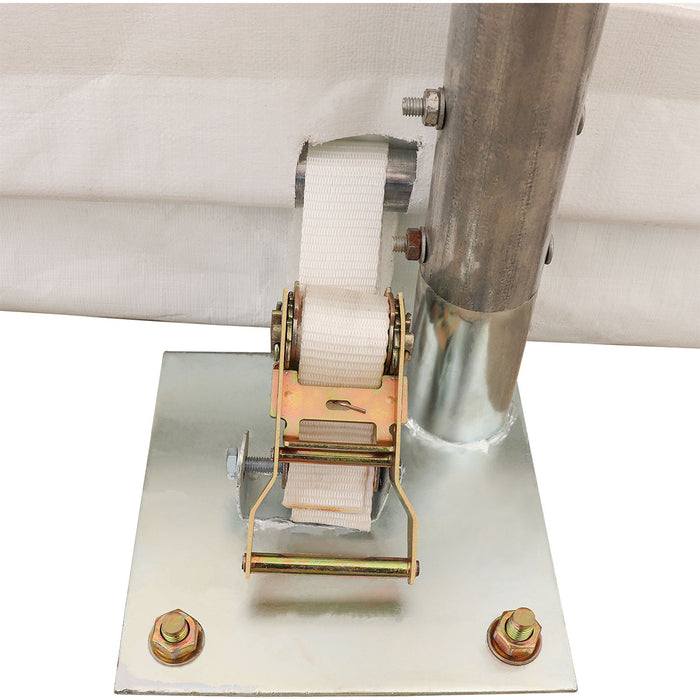 TMG-ST3082V 30x80 peak ceiling storage shelter with heavy duty 17 oz PVC cover, galvanized steel frame, and drive-through roll-up doors for large equipment storage