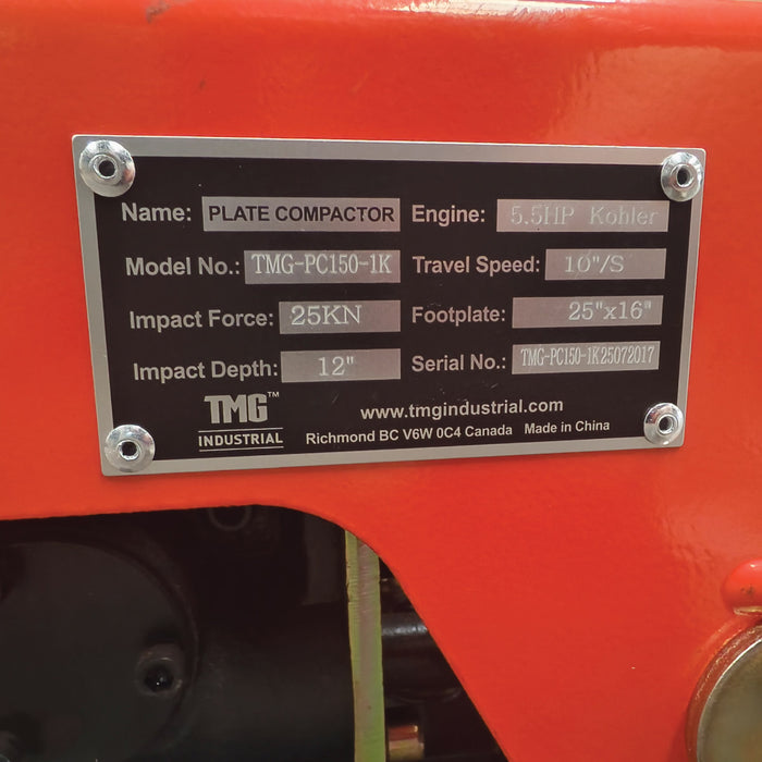 TMG-PC150-1K vibratory plate compactor with 5.5 HP Kohler engine and 5600 lb compaction force
