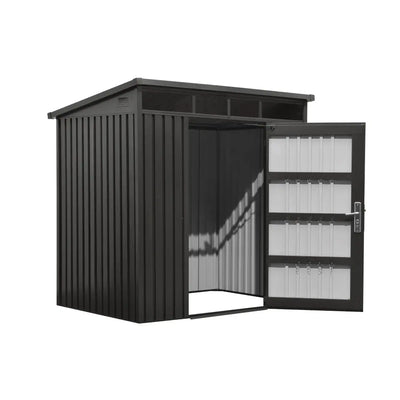 TMG-MS0507P-PRO 5x7 Pro Series galvanized metal shed with 79 inch pent roof, skylight, vents, and 34x68 inch lockable door for secure outdoor storage