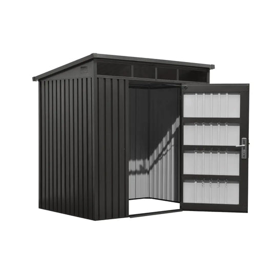TMG-MS0507P-PRO 5x7 Pro Series galvanized metal shed with 79 inch pent roof, skylight, vents, and 34x68 inch lockable door for secure outdoor storage