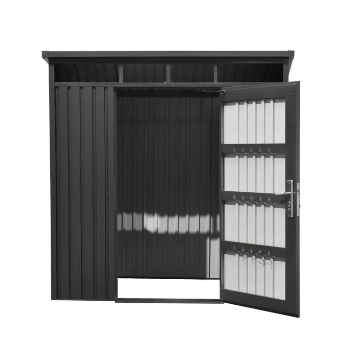 TMG-MS0507P-PRO 5x7 Pro Series galvanized metal shed with 79 inch pent roof, skylight, vents, and 34x68 inch lockable door for secure outdoor storage