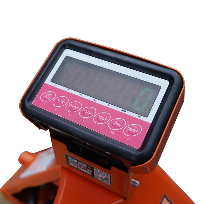 TMG-FPJ66S 6600 lb scale pallet jack truck with 48" forks and 2" LCD display
