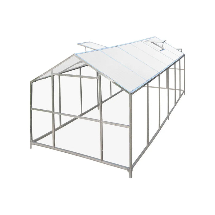 8' x 20' Greenhouse with Galvanized Steel Frame, Polycarbonate Twin-Wall Roof and Crystal-Clear Solid Walls