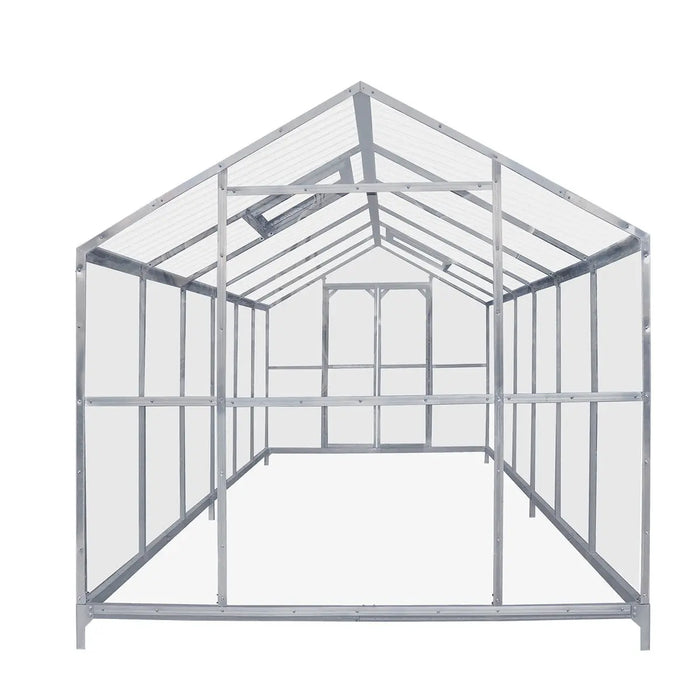 8' x 20' Greenhouse with Galvanized Steel Frame, Polycarbonate Twin-Wall Roof and Crystal-Clear Solid Walls
