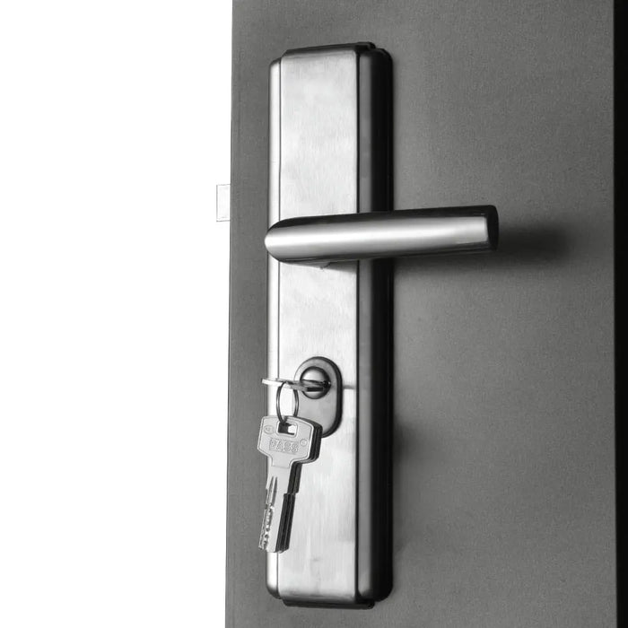 TMG-MS0909-PRO 9x9 Pro Series galvanized metal shed with skylight windows, vents, and 59x70 inch lockable door for secure outdoor storage