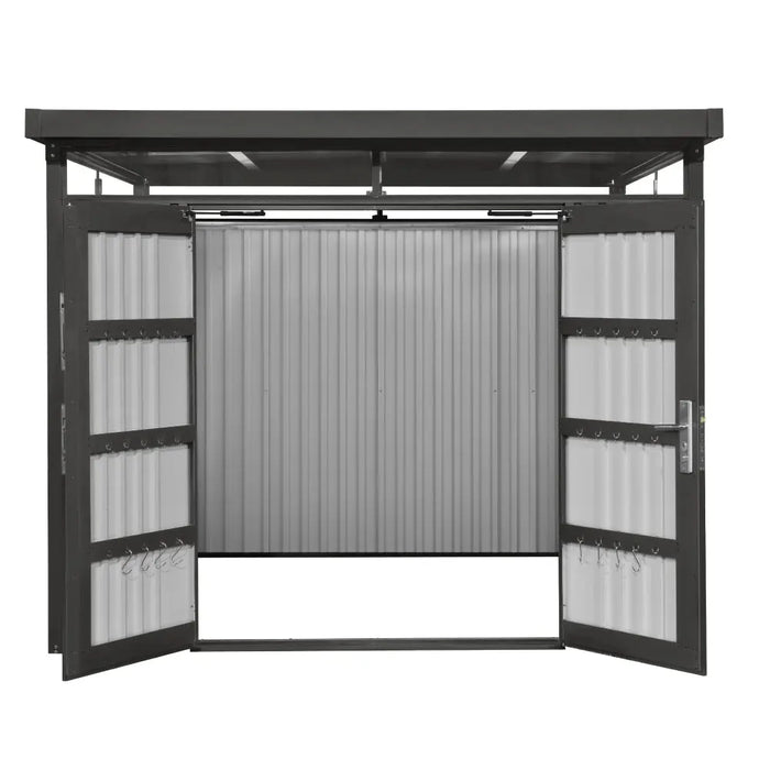 TMG-MS0909-PRO 9x9 Pro Series galvanized metal shed with skylight windows, vents, and 59x70 inch lockable door for secure outdoor storage