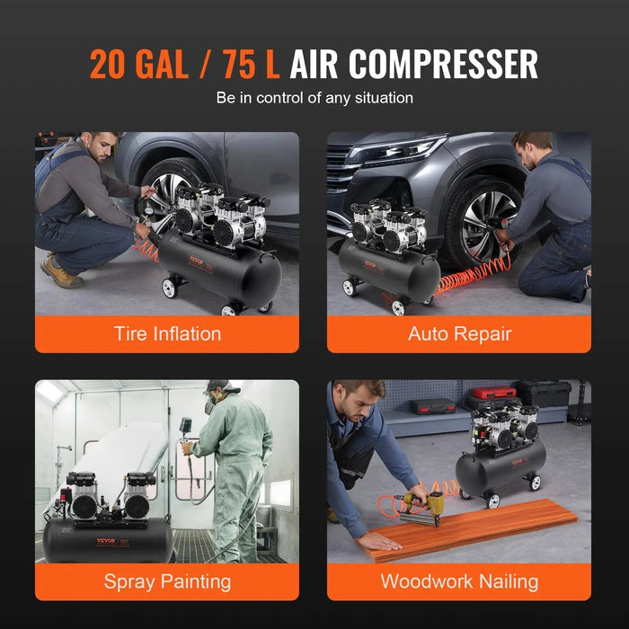 20 Gallon Oil-Free Air Compressor, Compact & Lightweight Design, Hassle-Free Operation, DOBA-AC20L