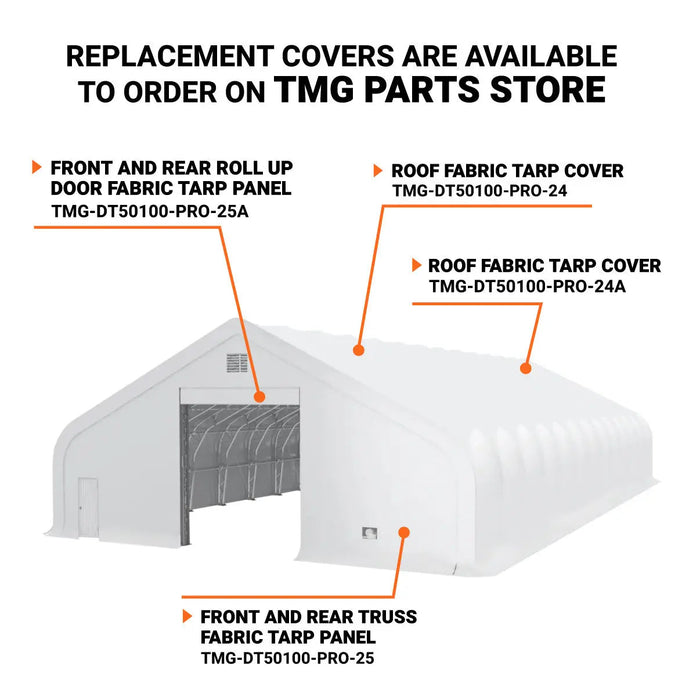 Pro Series 50' x 100' Dual Truss Storage Shelter with Heavy Duty 32 oz PVC Cover & Drive Through Doors, TMG-DT50100-PRO