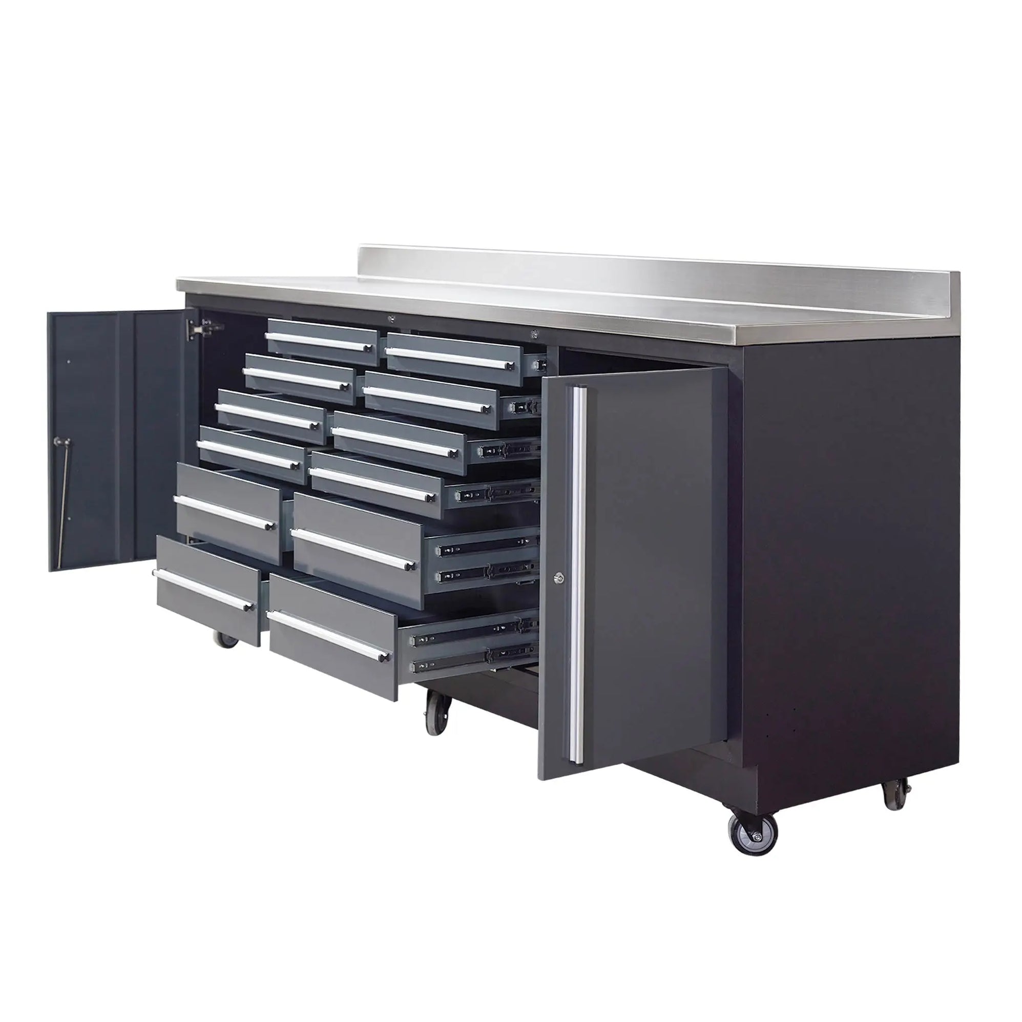 TMG Pro 7-Ft 12-Drawer Workbench w/ Stainless Top, Slides & Casters ...