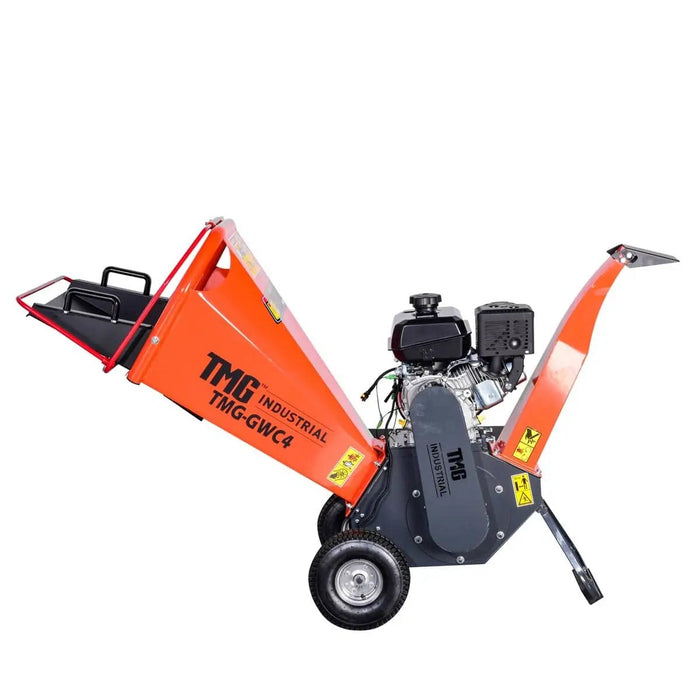 TMG Industrial 4" Wood Chipper Powered by 7 HP Kohler Command Pro Series Engine, 6'' Reversible Blades, Dual Belt Drive, TMG-GWC4