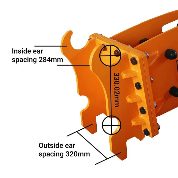 TMG Industrial 6-9 Ton Excavator/Backhoe Hydraulic Breaker, Quick Change (Q/C) Lugging, 3” Moil Point Chisel, 785 J Impact Energy, TMG-HB90Q