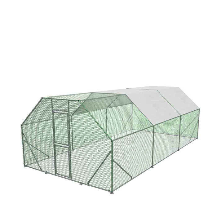 TMG Industrial 10’ x 20’ Wire Mesh Chicken Run Shelter Coop, Galvanized Steel, 200 Sq-Ft, Lockable Gate, PVC Coated Mesh, TMG-CRS1020
