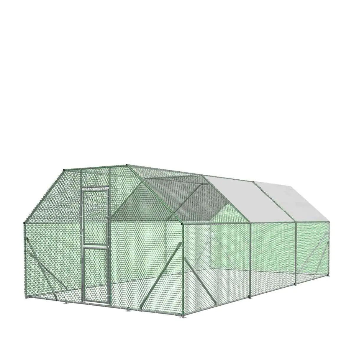 TMG Industrial 10’ x 20’ Wire Mesh Chicken Run Shelter Coop, Galvanized Steel, 200 Sq-Ft, Lockable Gate, PVC Coated Mesh, TMG-CRS1020
