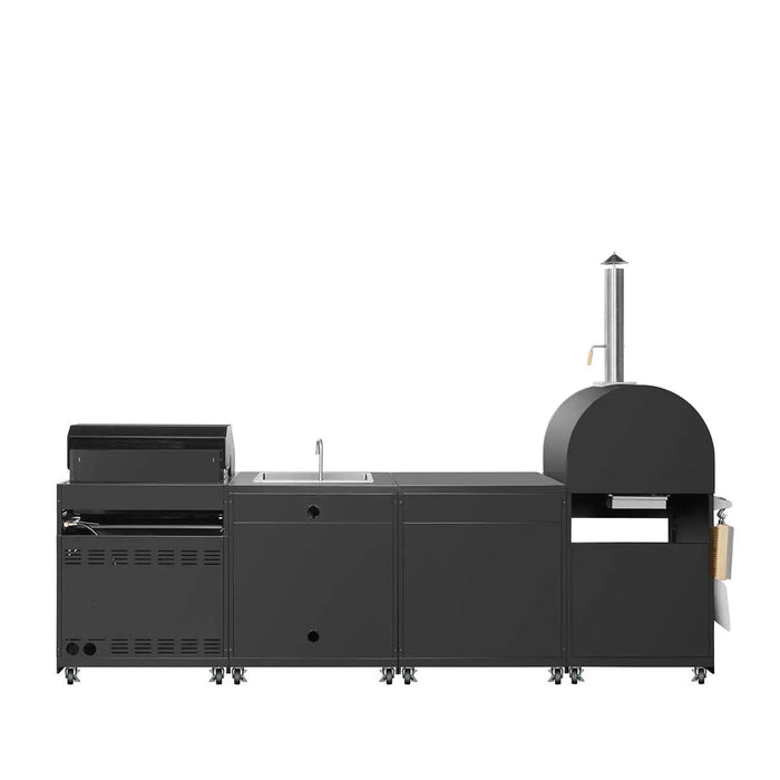 TMG Industrial 11’ 4-Burner Outdoor Kitchen Island (Black), 48000 BTUs, Built-In Pizza Oven, ¾” Cordierite Pizza Stone, CSA Certified, TMG-LKS11B