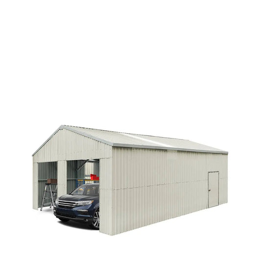 TMG Industrial 25’ x 33’ Double Garage Metal Barn Shed with Side Entry Door, 825 Sq-Ft Floor Space, 9’8” Eave Height, 27 GA Metal, Skylights, 4/12 Roof Pitch, TMG-MS2533 (Discontinued)