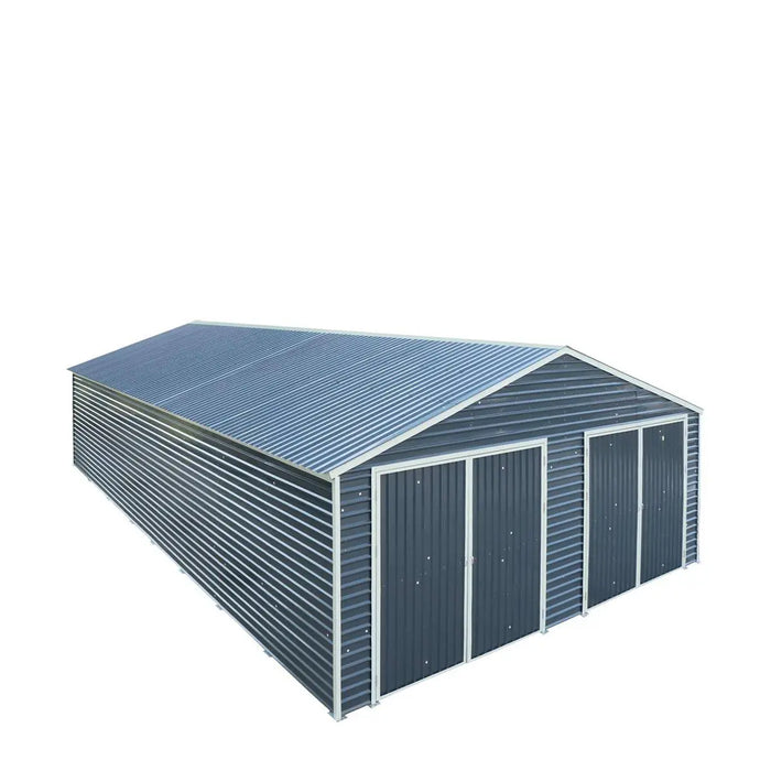 TMG Industrial 26’ x 40’ Metal Garage Shed with 9’ High Double Front Doors, 14’ Peak Height, Side Entry Door, 1040 Sq-Ft Floor Space, TMG-MS2640