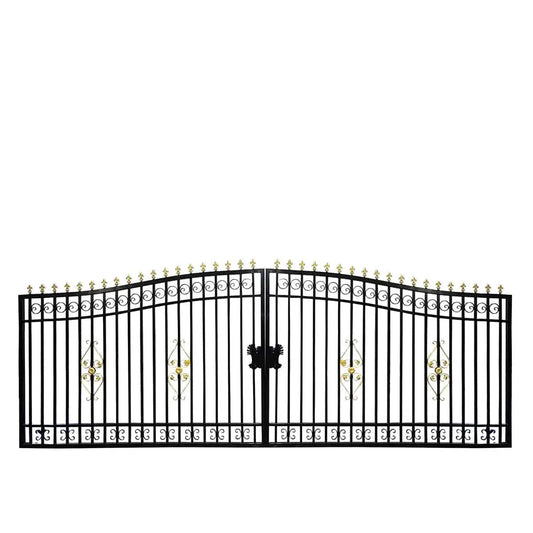TMG Industrial 265-ft Bi-Parting Ornamental Wrought Iron Gate & Fence Panels Combo Pack, All Steel, Powder Coated, TMG-MG265P