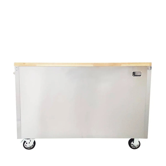 TMG Industrial 48” Stainless Steel Rolling Workbench, Rubberwood Tabletop, Lockable Drawers and Cabinet, Locking Wheels, TMG-WB4804S