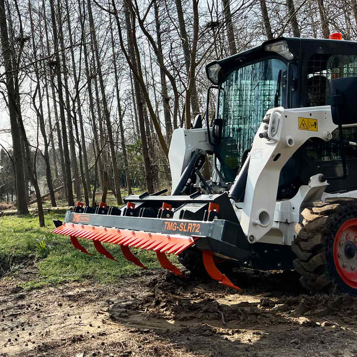 TMG Industrial 72” Skid Steer Land Ripper w/Rake Comb, Scarifier, Dethatcher, Forward & Reverse, Depth Adjustable Ripping Teeth, TMG-SLR72