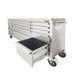 TMG Industrial 72” Stainless Steel Rolling Workbench, Rubberwood Tabletop, 15 Lockable Drawers, Locking Wheels, TMG-WB7215S