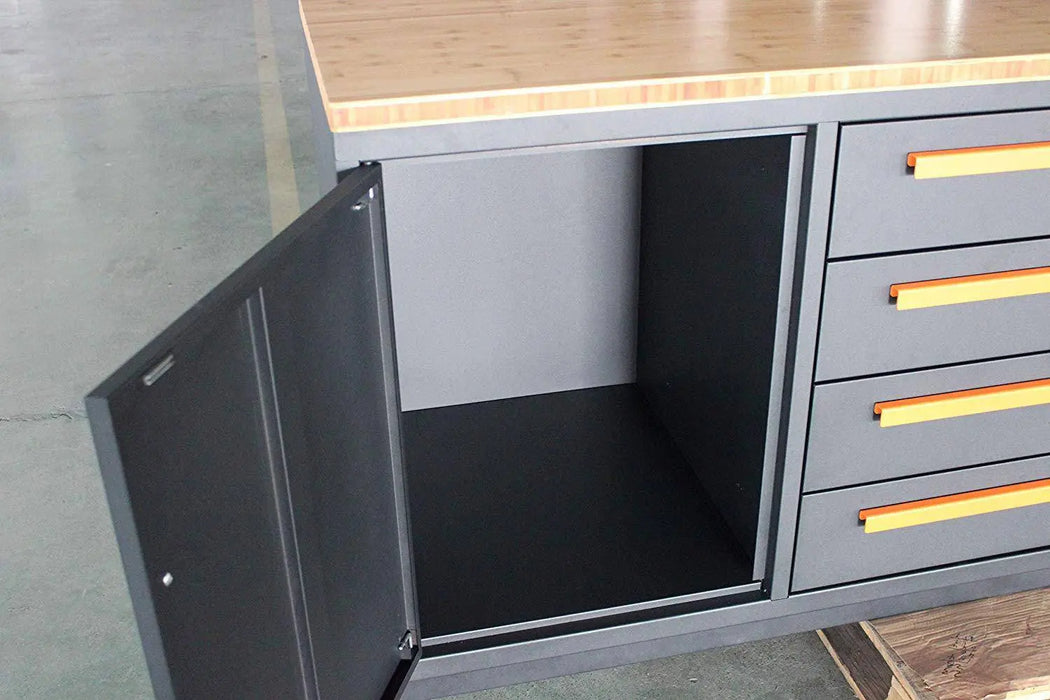 Germany Workbench Heavy Duty 10-FT 12 Drawer Bamboo Table Top Workbench, Two Cabinets ...