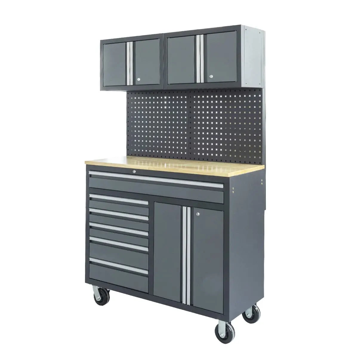 TMG 4-Foot Workbench Cabinet with 6 Drawers, Pegboard & Wood Worktop ...