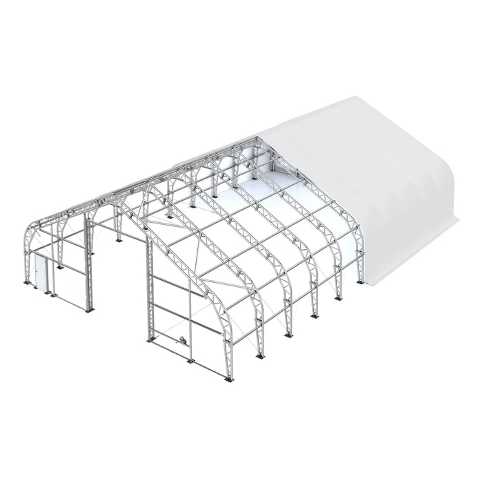 TMG Industrial Pro Series 50' x 100' Dual Truss Storage Shelter with Heavy Duty 32 oz PVC Cover & Drive Through Doors, TMG-DT50100-PRO