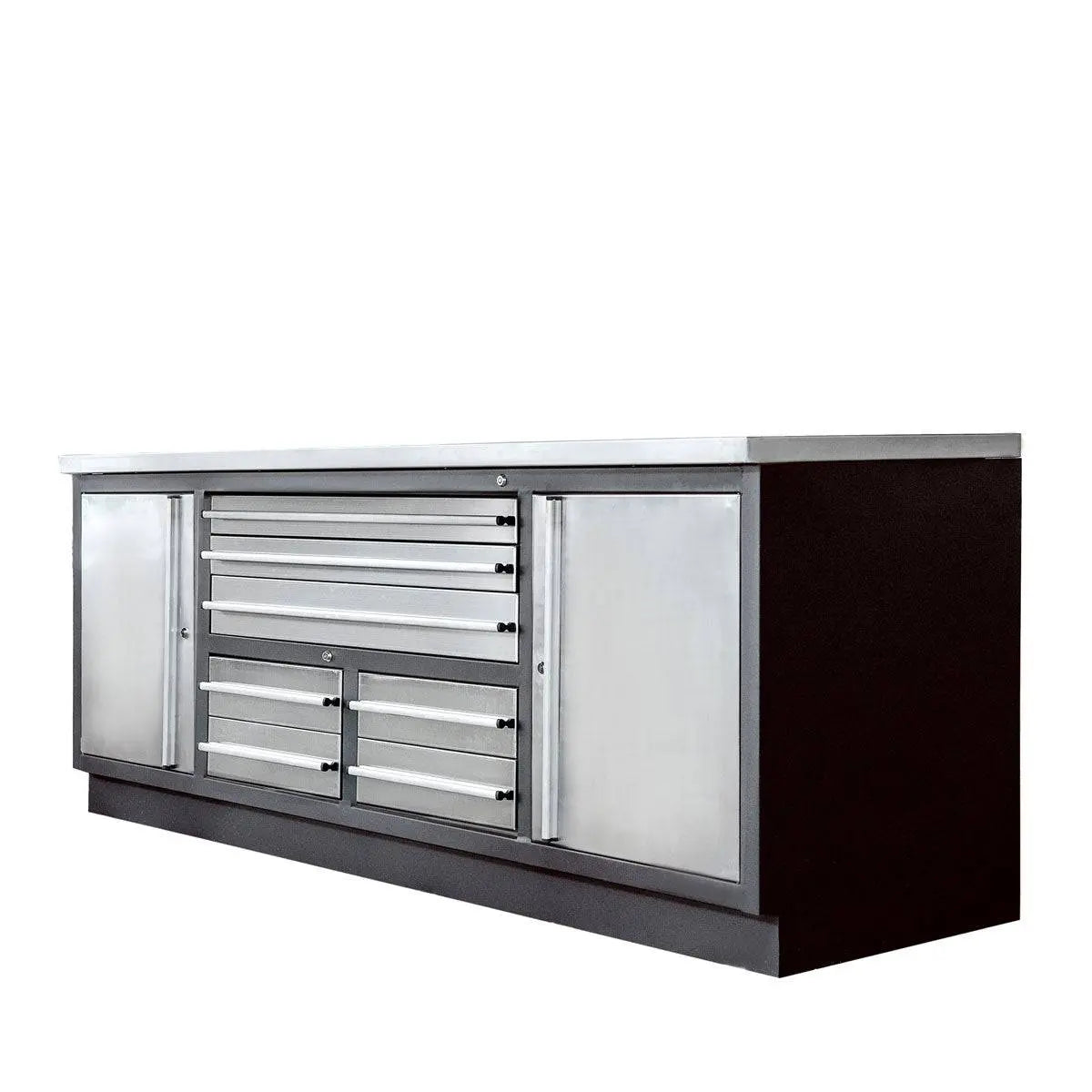 Germany Workbench Pro Series 7’ Stainless Steel Workbench, 7 Lockable Drawers, 2 Storage ...