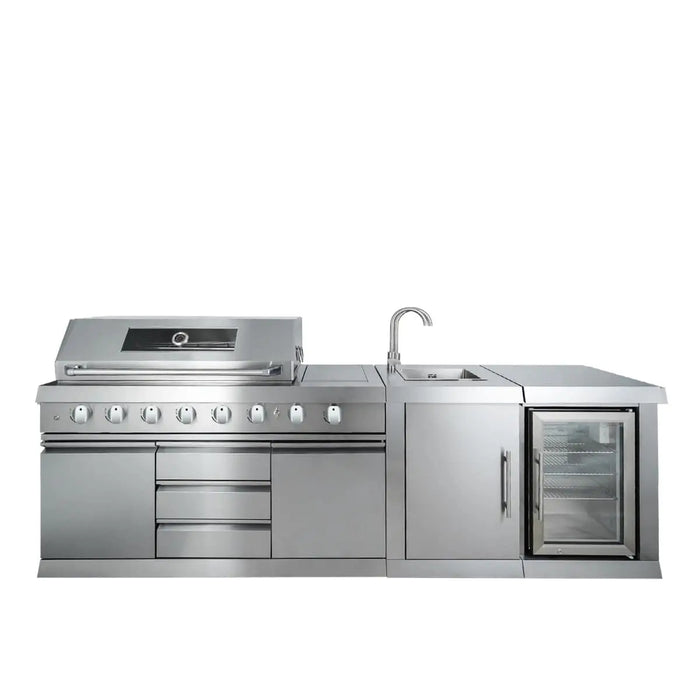 TMG Industrial Stainless Steel Outdoor Kitchen, 6 Main Burners, Rear Burner, Side Burner, Integrated Sink & Refrigerator, CSA/CE Certified, TMG-LKS08