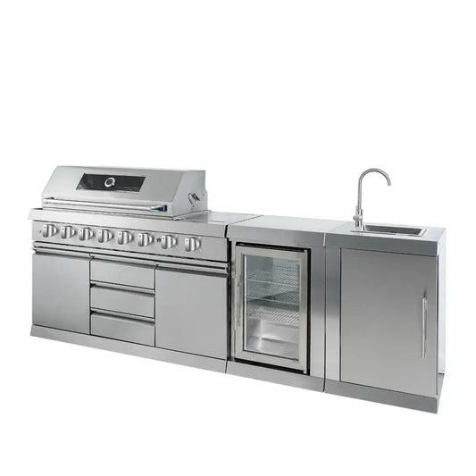 TMG Industrial Stainless Steel Outdoor Kitchen, 6 Main Burners, Rear Burner, Side Burner, Integrated Sink & Refrigerator, CSA/CE Certified, TMG-LKS08