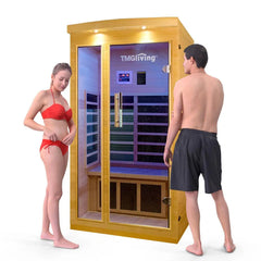 TMG LIVING Infrarotsauna für 1-2 Personen, kanadische Hemlocktanne, Bluetooth-Lautsprecher, Tür aus Sicherheitsglas, TMG-LSN10