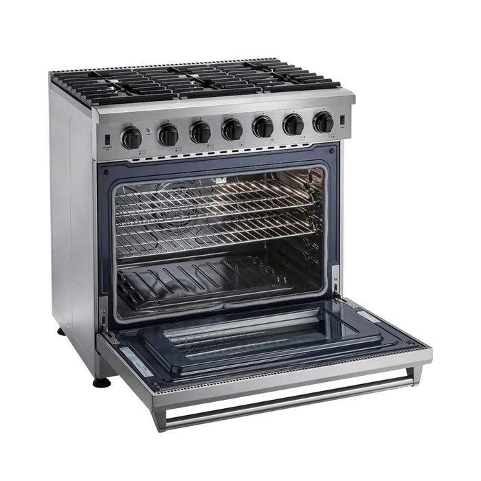 TMG Living Kitchen 36” Freestanding Gas Convection Range, Commercial Convection Fan, 3-Layered Glass Window, 9000-18500 BTU, TMG-HRG36