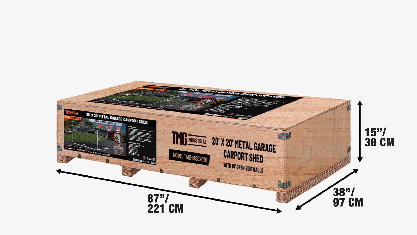 Metall-Carport (20' x 20'), 10' geschlossene Seitenwände, 400 Quadratfuß, 27 GA Wellblechplatten TMG-MSC2020F-shipping-info-image