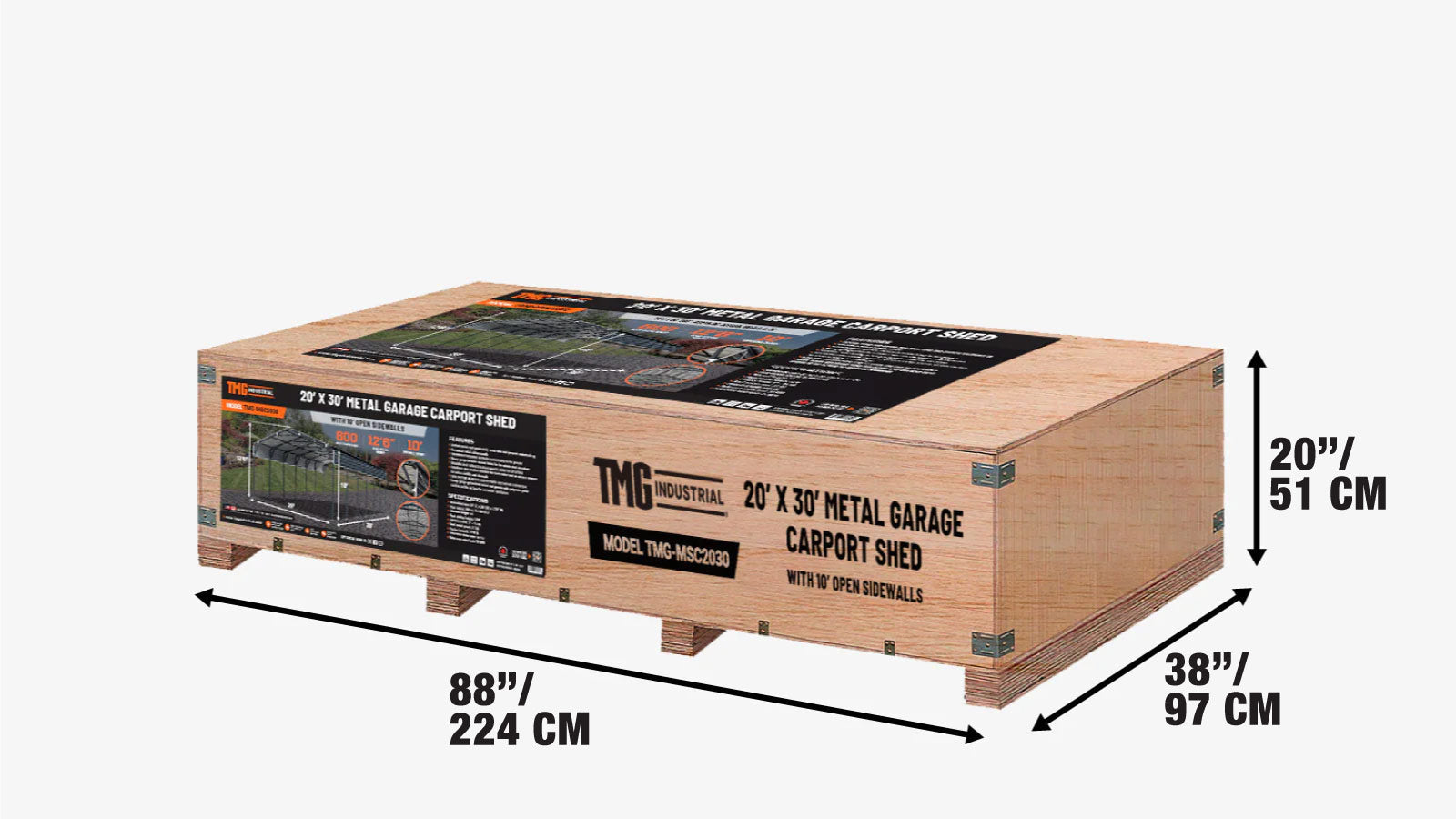 Metall-Carport (20' x 30'), 10' offene Seitenwände, 600 Quadratfuß, 27 GA Wellblechplatten, TMG-MSC2030-shipping-info-image