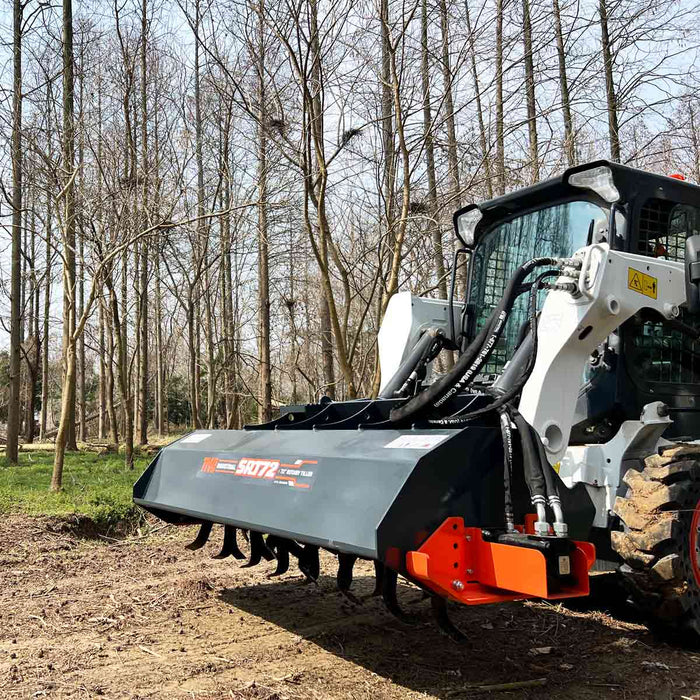 TMG Industrial 72” Skid Steer Rotary Tiller, Bi-Directional, 6” Tilling Depth, Universal Skid Mount, TMG-SRT72