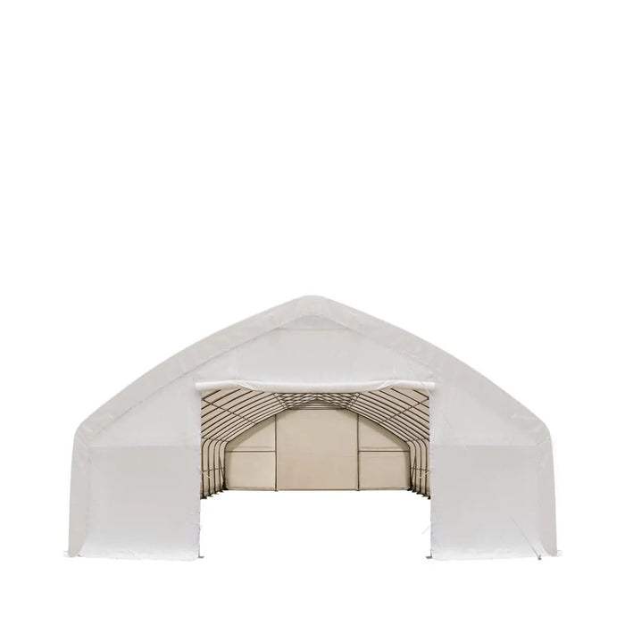 TMG Industrial 30' x 70' Straight Wall Peak Ceiling Storage Shelter with Heavy Duty 17 oz PVC Cover & Drive Through Doors, TMG-ST3070V
