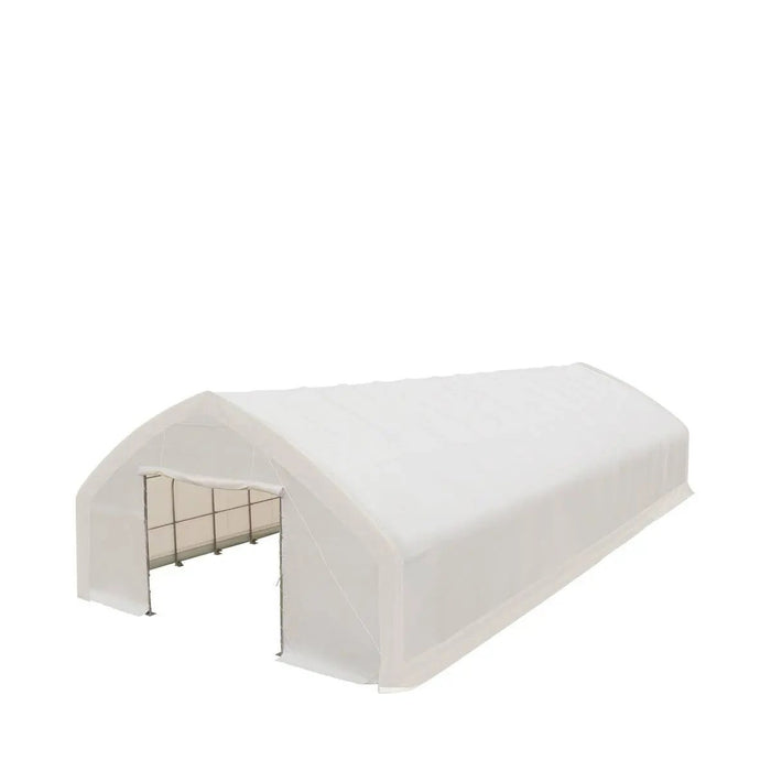 TMG Industrial 30' x 70' Straight Wall Peak Ceiling Storage Shelter with Heavy Duty 17 oz PVC Cover & Drive Through Doors, TMG-ST3070V