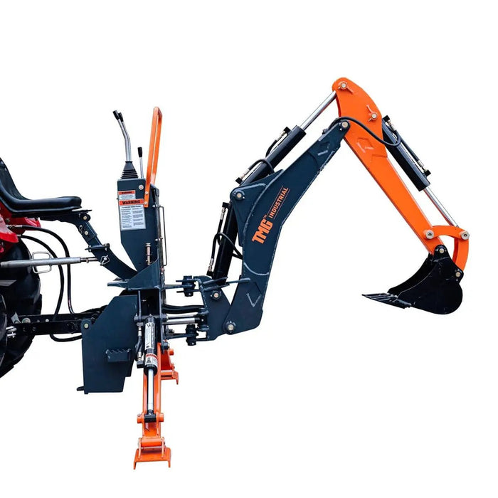 TMG Industrial 6-FT 3-Point Hitch Swing Backhoe Attachment, 12” Bucket Included, 20-65 HP Tractor, 97” High Reach, Category 1 & 2 Hookups, TMG-TBH72