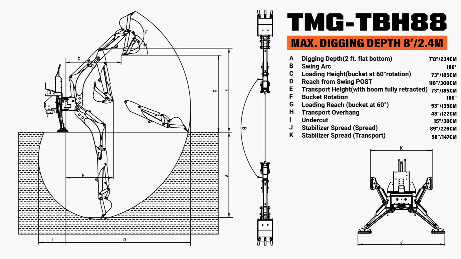 Stop Boom Rotation TMG 2380 mm (8’) Tractor Swing Backhoe Attachment, 180° Boom – TMG ...