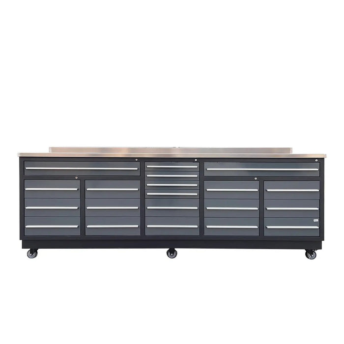 TMG Industrial Pro Series 9-FT 20 Drawer Stainless Steel Table Top Workbench, Double Slide Lockable Drawers, All-in-one Welded Frame, TMG-WB920(Previously TMG-WB20DS)
