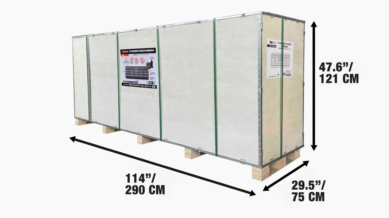 2.8m Workbench with Stainless Steel Benchtop and 20 Drawers, TMG-WB920-shipping-info-image