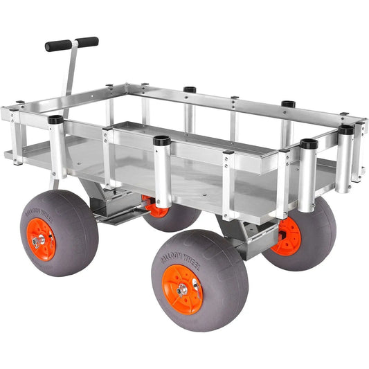 VEVOR Beach Fishing Cart, 500 lbs Load Capacity, Fish and Marine Cart with Four 13" Big Wheels PU Balloon Tires for Sand, Heavy-Duty Aluminum Pier Wagon Trolley with 6 Rod Holders for Fishing, Picnic, DOBA-MC500