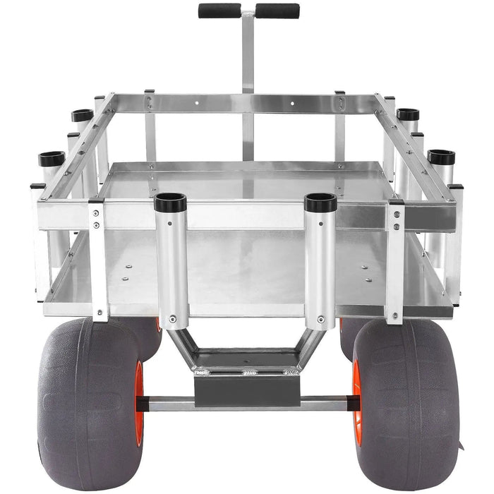 VEVOR Beach Fishing Cart, 500 lbs Load Capacity, Fish and Marine Cart with Four 13" Big Wheels PU Balloon Tires for Sand, Heavy-Duty Aluminum Pier Wagon Trolley with 6 Rod Holders for Fishing, Picnic, DOBA-MC500