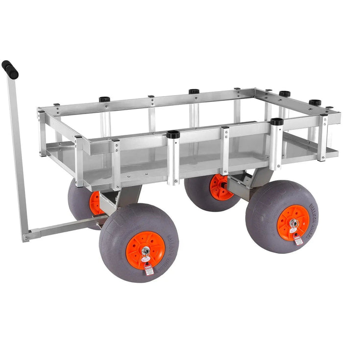 VEVOR Beach Fishing Cart, 500 lbs Load Capacity, Fish and Marine Cart with Four 13" Big Wheels PU Balloon Tires for Sand, Heavy-Duty Aluminum Pier Wagon Trolley with 6 Rod Holders for Fishing, Picnic, DOBA-MC500
