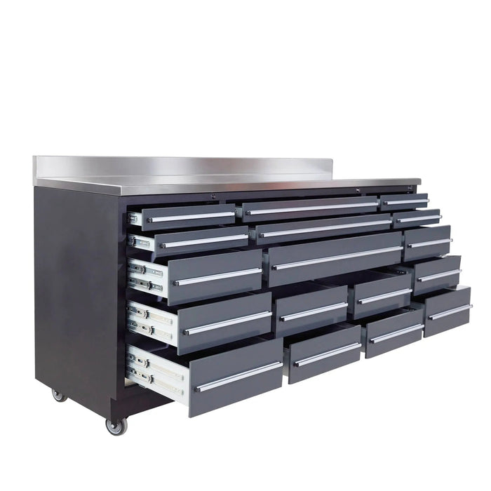 Pro Series 7-Ft 17-Drawer Workbench with Stainless Steel Top, Ball Bearing Double Slides & Casters, TMG-WB717