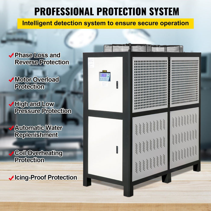 15 Ton Industrial Water Chiller, 15HP Air-Cooled System, Finned Condenser with Micro-Computer Control, Stainless Steel Water Tank, DOBA-WC15